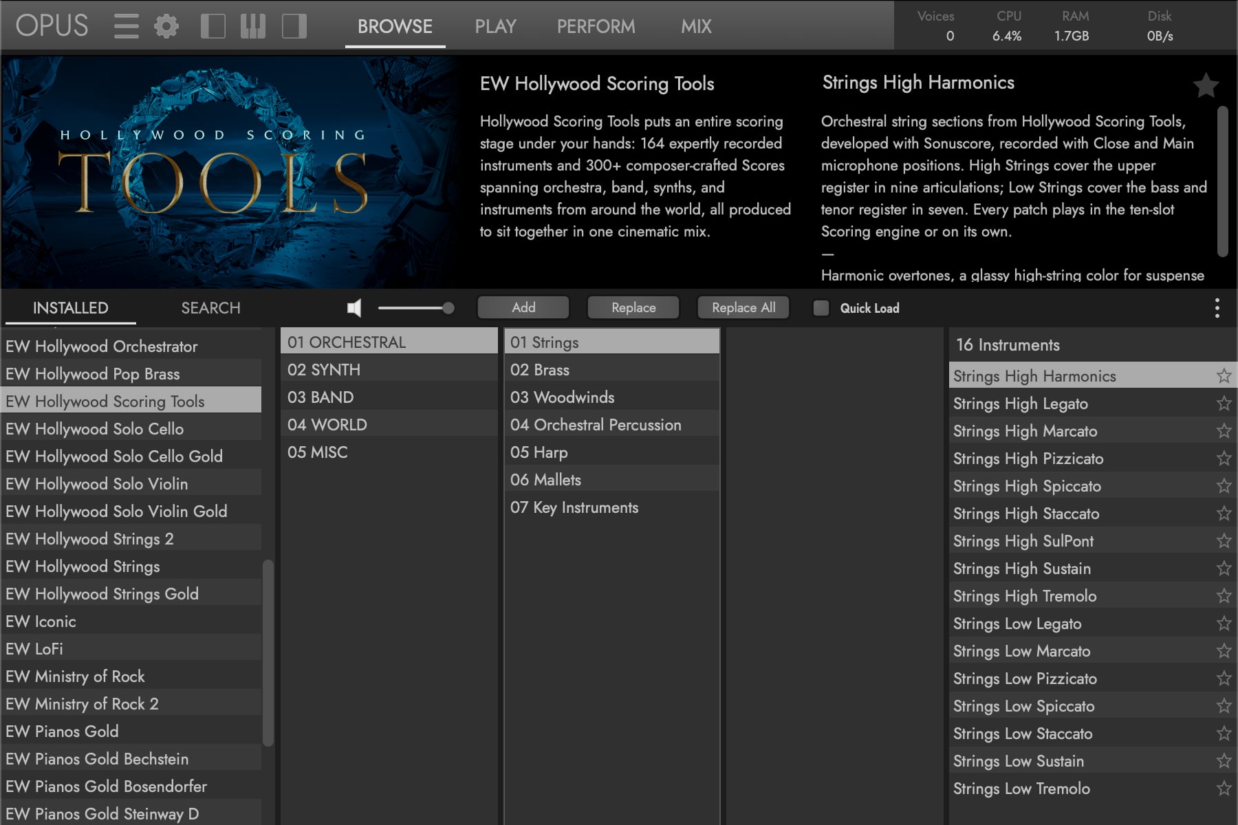 A category open on the Browse page