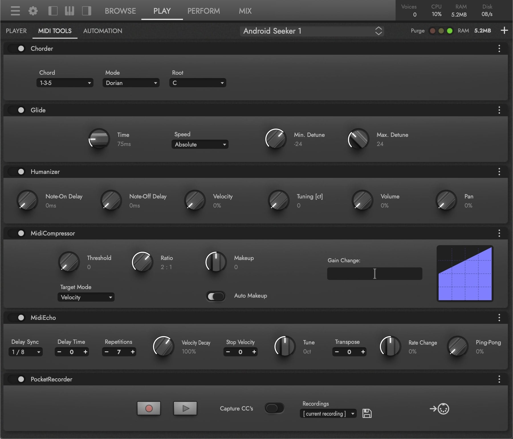 The MIDI Tools sub-page