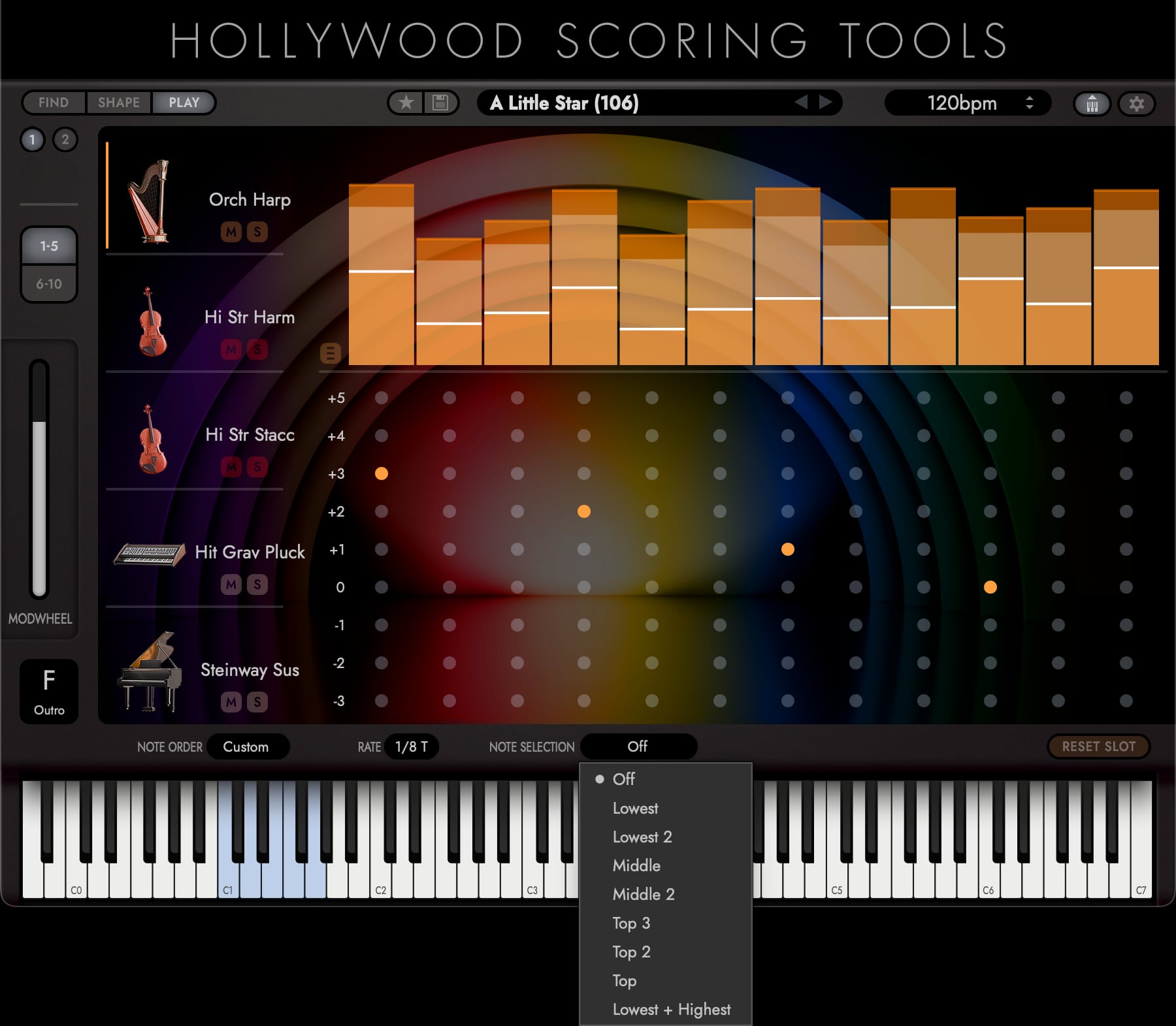 The Note Selection menu